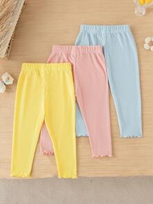 SHEIN Vintaside Kids 女嬰3件套可愛粉黃色秋季畢業返校甜美時尚蝴蝶結內褲夏季衣物防蟲休閒穿搭 - 彩色 - 查看 3