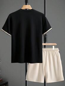 Manfinity Homme 男士夏季休闲撞色圆领短袖T恤短裤套装 - 彩色 - 查看 2