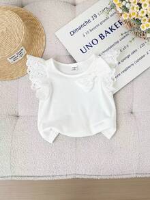 SHEIN Baby Girl Cute Casual Versatile Knit Bow Tie Cap Sleeve Top - White - View 6