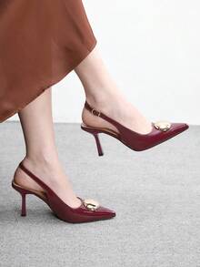 CUCCOO BIZCHIC Women's Pointed Toe Stiletto Heel Elegant Commuting Fashion Versatile Sandals - Burgundy - View 1