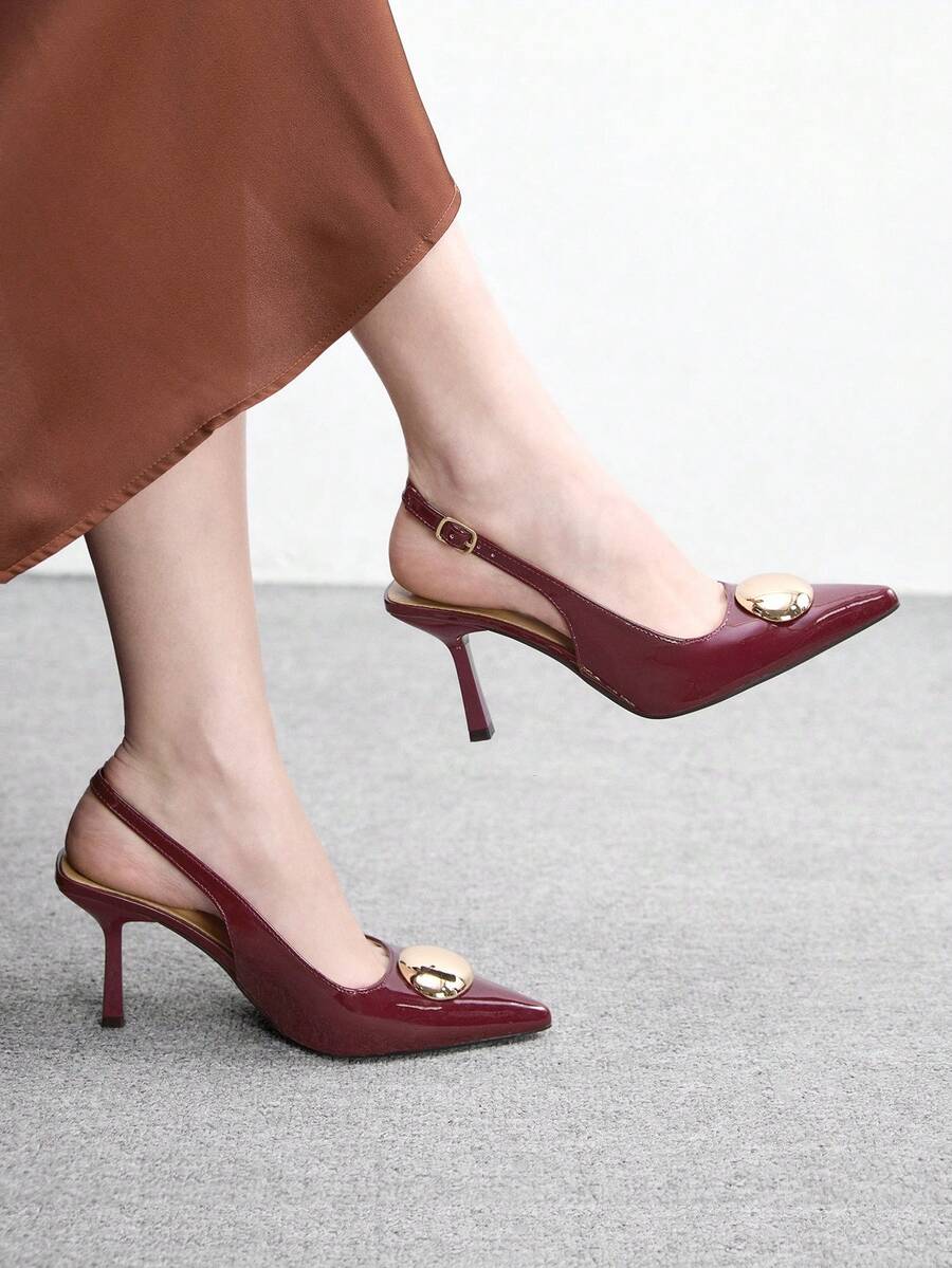 CUCCOO BIZCHIC Women's Pointed Toe Stiletto Heel Elegant Commuting Fashion Versatile Sandals - Burgundy - View 1
