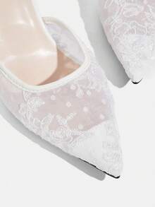 CUCCOO TILAWA Women's White Lace Mesh Pointed Toe Stiletto High Heels - Pointed Toe Wedding Party Shoes, Elegant Formal Shoes, Fashion Special Occasion Shoes, Delicate Design, Breathable Fabric, Durable Structure, Bridal Shoes - White - View 6