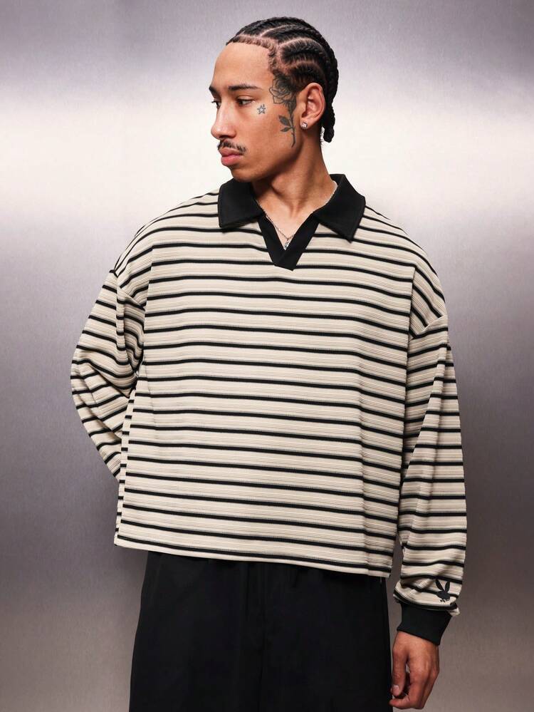 PLAYBOY X SUMWON Polo a righe orizzontali a manica lunga con colletto