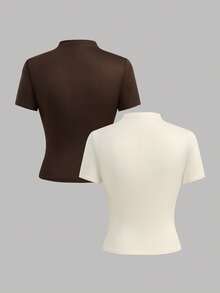 Girlism Bộ 2 áo thun ngắn tay cổ bèo trơn dành cho nữ tuổi teen. - Nhiều màu - Xem 3