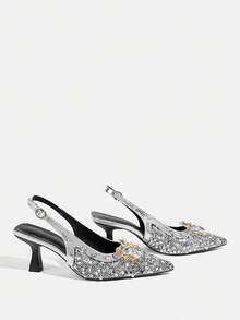 CUCCOO TILAWA 闪亮银河银色亮片闭趾高跟凉鞋，女士夏季款 - 銀色 - 查看 4