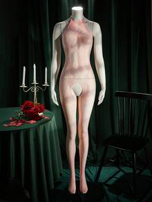 SpicyHot 女士性感内衣连体裤，无缝网纱连体裤，高弹力，黑色 - 粉色 - 查看 4