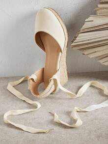 Ankle Wrap Closed Toe Espadrille Wedges Holiday Vacay Vibe For And Spring Shoes Spring Break Easter Mother's Day Present For Christmas - Beige - View 7