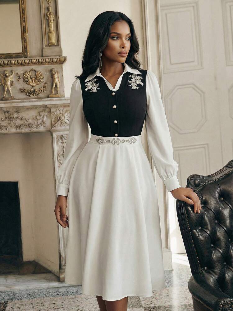 Women's Elegant White Rhinestone Embellished Minimalist Fashion Skirt