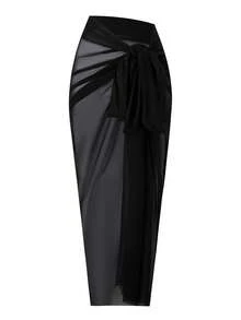 Swim Oasis 2026 New Black Sexy Swimsuit, Thick Gold Chain Strap Bikini + Sheer Maxi Skirt Beach Resort Set - Black - View 12