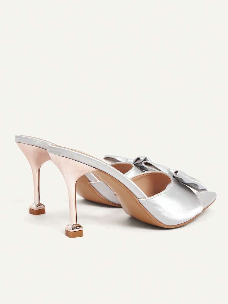 CUCCOO CHICEST Women Shoes Spring And Summer New Silver Gray Pointed Stiletto Bow Women's High Heels Sandals Slingbacks Dating Elegant Wear Women's Shoes Wedding Shoes Spring Shoes Bride Shoes