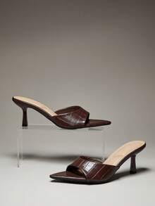 SHUZIA Women Comfortable Kitten Heel Pointy Toe Heel Sandals - Brown - View 5