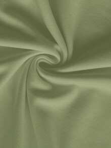 SHEIN LUNE 女士纯色圆领休闲百搭日常荷叶袖衬衫 - 綠色 - 查看 3
