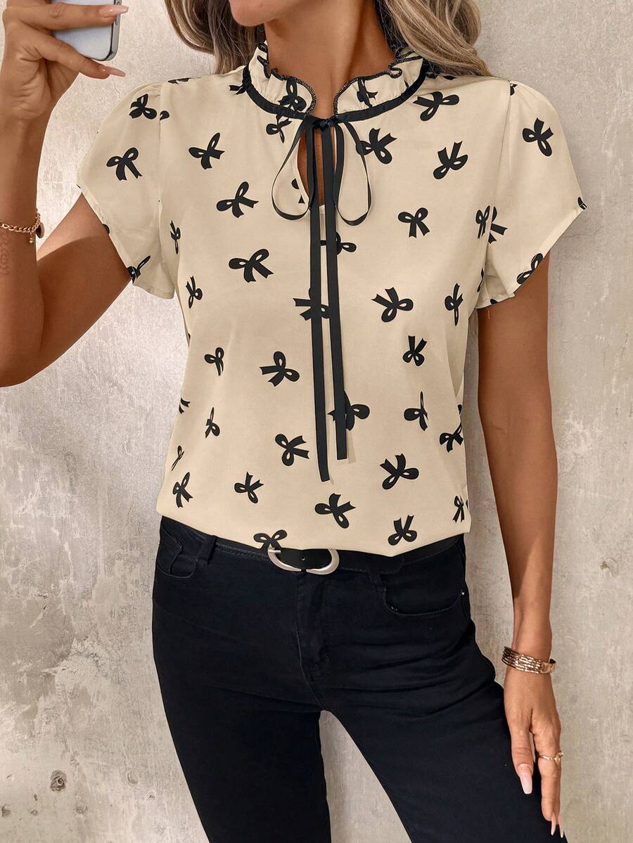 SHEIN Clasi Chemise à manches courtes femme ajustée, couleurs contrastées. Tenues d'été pour femmes, tenues d'enseignante pour femmes, chemises blanches, tenues de campagne pour femmes, vêtements d'été pour femmes - Kaki - Voir 1