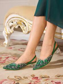 CUCCOO TILAWA Women's Shoes Are Fashionable And Elegant, Crystal And Rhinestone Pointed Laser Lace Green Women's High-Heeled Shoes, Suitable For Banquets, Parties And Other Occasions - Green - View 4