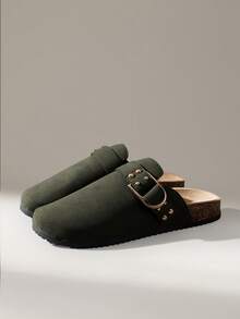 Solecia 女士搭扣设计休闲一脚蹬穆勒鞋 - 墨綠色 - 查看 3