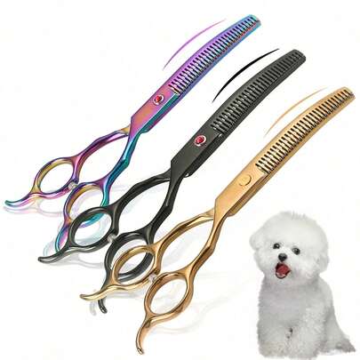 1Pc Dual Curved Blade Pet Grooming Scissors, Suitable For Left Or Right Hand