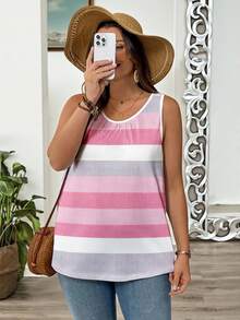 EMERY ROSE 大码女式无袖背心，条纹印花，休闲宽松款 - 彩色 - 查看 7