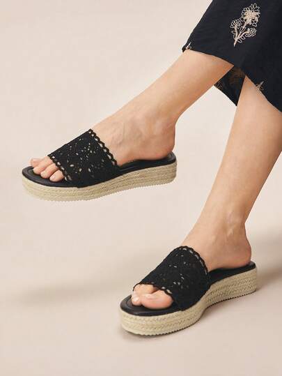 Styleloop 女士编织绳坡跟凉鞋，度假风波西米亚复古美式西部音乐节派对厚底鞋