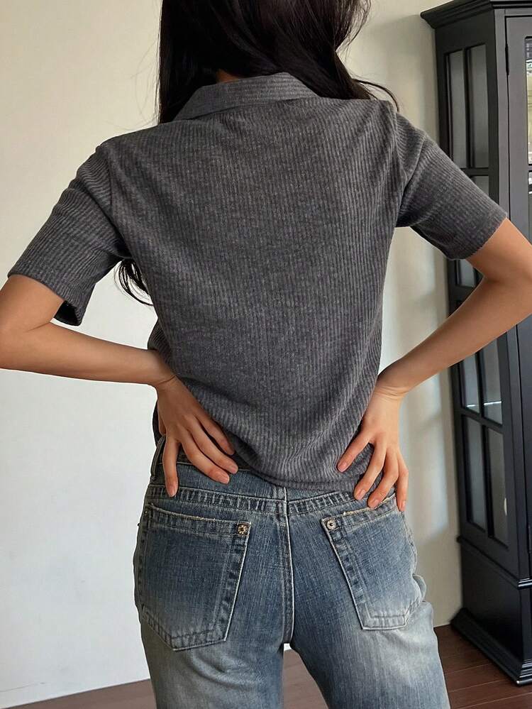 Women's Casual Solid Color Short Sleeve T-Shirt, Summer