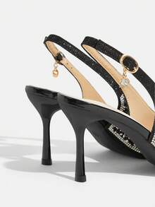 CUCCOO TILAWA Women's Rhinestone Pointed Toe High Heel Shoes, Fashionable Ankle Strap Dress Shoes Suitable For Parties And Banquets - Black - View 4