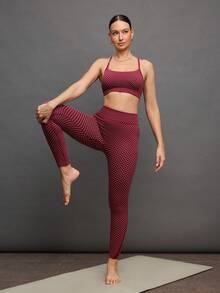 Activina 女士高腰无缝波点打底裤 - 鏽棕色 - 查看 4