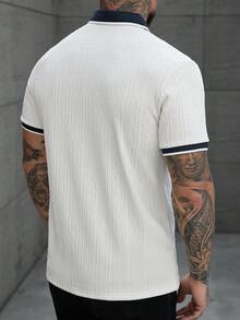 Manfinity CasualCool Men's Casual Commuter Textured Trim Collar Polo Shirt, Summer - White - View 2