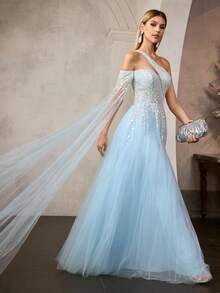 MOTF Soiréza VESTIDO DE CÓCTEL DE MUJER CON CONTRASTE DE LENTEJUELAS Y MALLA - Azul - Ver 7