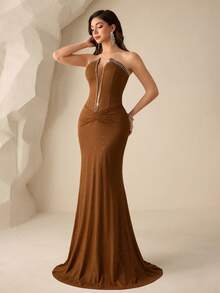 Coutiva Formal Evening Gown (Heavily Embellished) - Brown - View 3