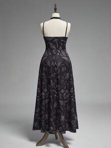 ROMWE Đầm đen không tay in hình đầu lâu Gothic, bướm đêm, bướm ngày, nấm, cây cối, ngôi sao năm cánh. - màu đen - Xem 8