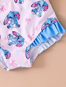 SHEIN 女童卡通印花长袖泳衣套装 - 藍色 - 查看 8