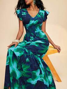 Travachic Đầm nữ cổ chữ V tay ngắn xếp ly phối màu tương phản, thời trang mùa hè. - Nhiều màu - Xem 1