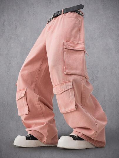 Manfinity Denimwave Men's Casual Loose Flap Pocket Cargo Denim Jeans