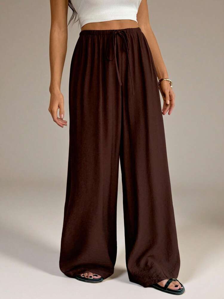 SHEIN Tall Spring & Summer Women Romantic/Prom/Formal/Birthday/90s /Business Casual Woman/Elegant/Western Wear/Going Out/Fashion/Casual/Y2k /Club/Office /Cocktail/Vintage/Bodycon/Rave Festival/Funny/Classy/Old Money/Streetwear/Vacation /Country Concert /Work /Modest/Spring Break/Bachelorette /Concert/Baddie/Basic/Graduation/Low Rise/Baggy/Straight Leg/Wide Leg/Pants - Brown - View 4