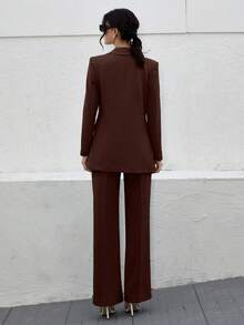 Women's Olive Green Elegant Suit Sets - Brown - View 2