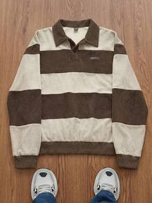 SWAVVY 男士针织休闲日常宽松半拉链长袖卫衣 - 棕色 - 查看 1