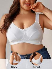 DesireSculpt 1 chiếc áo ngực cỡ lớn dành cho nữ, màu trơn, thanh lịch, thoải mái, mềm mại, chất liệu jacquard, trang trí nơ, mút xốp mềm, dây đeo điều chỉnh được, không gọng. - trắng - Xem 7