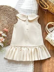 SHEIN 女婴可爱无袖公主连衣裙，彼得潘领，夏季 - 白色 - 查看 2