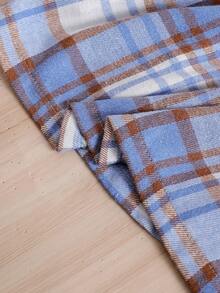 SHEIN Bộ váy và mũ màu xanh dương phối họa tiết kẻ caro, viền bèo nhún và nơ trang trí cho bé gái. - Màu xanh lam - Xem 7