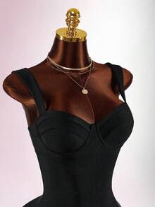Amplova Đầm hai dây ngắn kiểu corset tối giản gợi cảm màu trơn dành cho nữ - màu đen - Xem 11