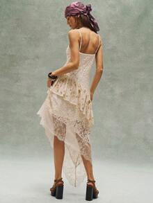 Bohemela 女士夏季度假海滩波西米亚西部音乐节装扮重工多面料蕾丝拼接亮片吊带中长连衣裙，女士夏季服装，自由休闲的穿搭风格，时尚女士服装，海滩装扮，春季装扮，情人节装扮，狂欢节装扮，婚礼宾客派对礼服，优雅连衣裙，女士休闲连衣裙 - 鵝黃色 - 查看 4