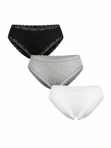 Wedaily Women's Casual Knitted Multicolor Briefs With Contrast Lace Trim Medium Stretch Panties - Multicolor - View 8