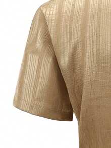 Manfinity Homme 男士条纹印花纽扣前开襟休闲短袖衬衫 - 金色 - 查看 4