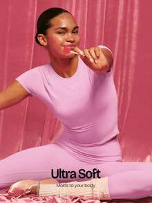 GLOWMODE Glow Era Soft Stretchy Round Neck Slim Fit Cropped Short Sleeve Active Crewneck Tee Low-Impact Yoga Pilates Gym Studio Daily Casual Wear - Pink - View 1