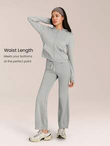 GLOWMODE CloudKnit City Chill 修身侧袋弹性袖口拉链连帽夹克，日常休闲街头风 - 灰色 - 查看 3