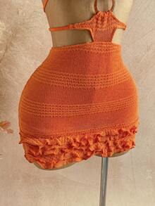 Soleia 女士纯色吊带镂空修身时尚迷你连衣裙，夏季 - 橘色 - 查看 5