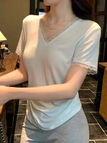 DAZY Women's Casual Solid Color Short Sleeve T-Shirt, Summer - White - View 7