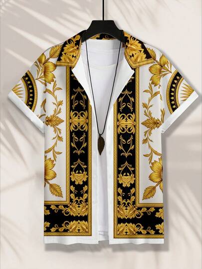 Manfinity LEGND Herrskjorta med tryck, kort ärm och knappar, modern och avslappnad