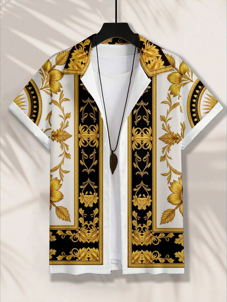 Manfinity LEGND Men's Fashionable Casual Printed Short Sleeve Button-Up Shirt - Multicolor - View 1