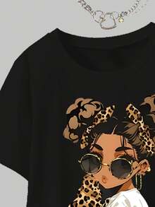 Bộ 2 món áo thun và quần ống loe thời trang thường ngày cho bé gái, thích hợp cho mùa xuân/hè/thu, họa tiết da báo, in hình nhân vật hoạt hình sành điệu, phù hợp cho bé gái 11 tuổi đi học, dã ngoại, dự tiệc hoặc làm quà tặng. - Nhiều màu - Xem 4