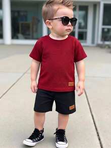 Young Boy Sports Casual Short Sleeve T-Shirt And Shorts Set,Summer Burgundy Y2k Streetwear,Goth Gothic Vintage Boho Festival Party Birthday Outfits - Multicolor - View 9
